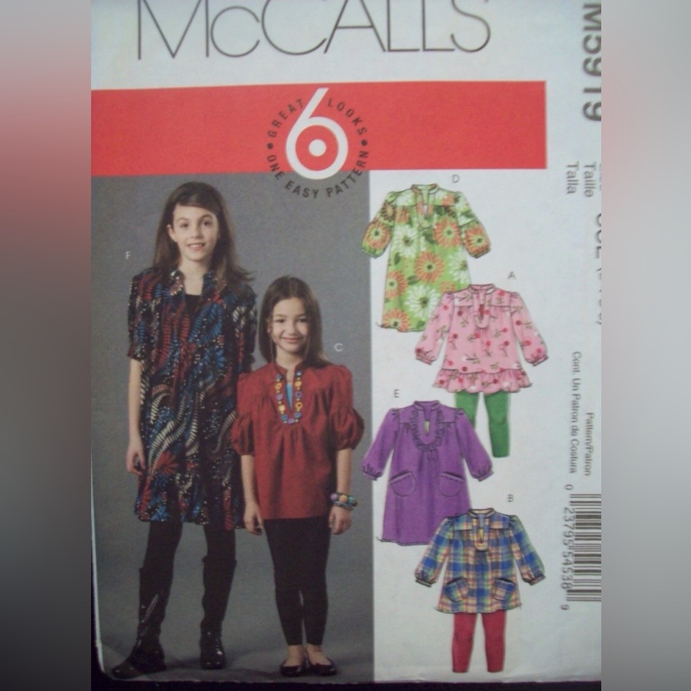 McCalls Pattern 5919 
Loose Fitting, Pullover Tops Dresses Sizes 3-6 
UNCUT NEW
